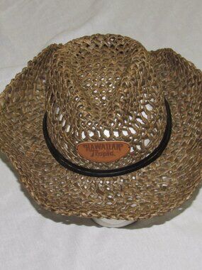Vintage Hawaiian Tropic Open Straw Cowboy Hat One Size Unisex Beach Festival